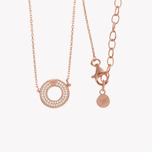 Emporio Armani Women's Rose Gold-Tone Necklace, Crystal-Set Sterling Silver Pendant | EG3588221