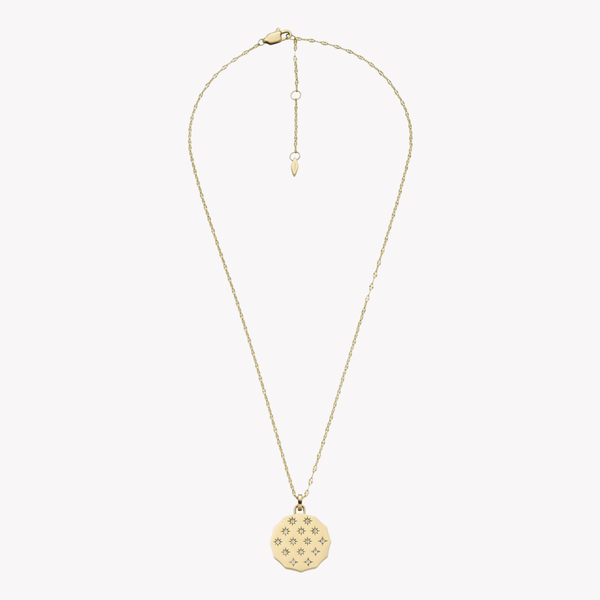 Fossil Women's Gold-Tone Necklace, Scalloped Edge Pendant | JF04382710