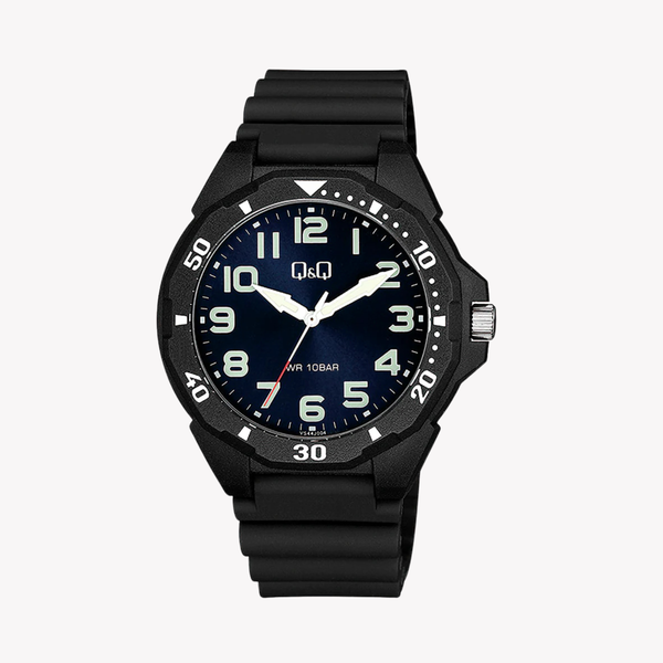 Q&Q Men's Black Men's Watch, Blue Dial | VP84J003Y