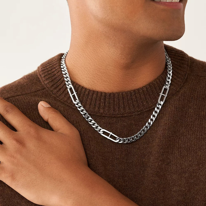 Fossil Jewels Men's Silver Necklace, D-Link Chain | JF04356040