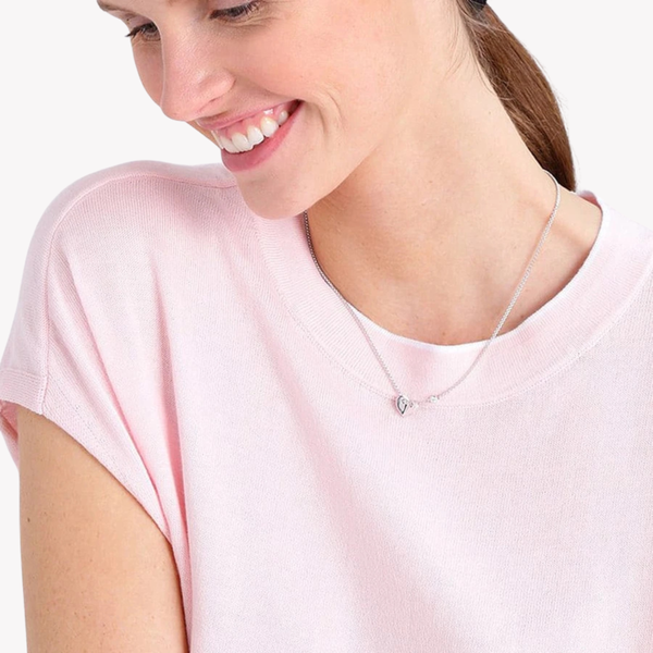 Fossil Women's Silver Necklace, Folded Heart Pendant | JFS00425040