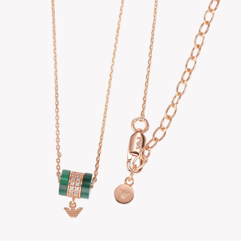 Emporio Armani Women's Rose Gold Necklace, Sterling Silver with Malachite & Crystals | EG3569221