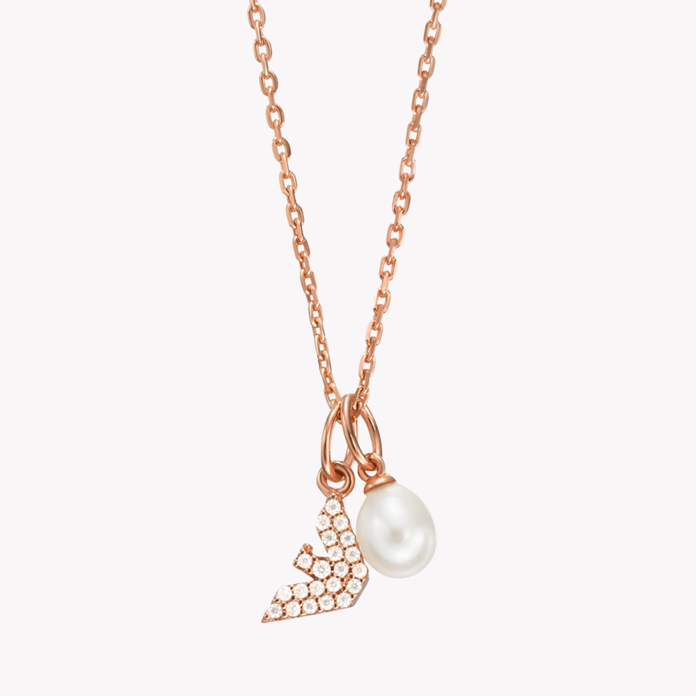Emporio Armani Women's Rose Gold Necklace, Mother of Pearl Eagle Pendant | EG3573221