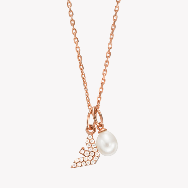 Emporio Armani Women's Rose Gold Necklace, Mother of Pearl Eagle Pendant | EG3573221