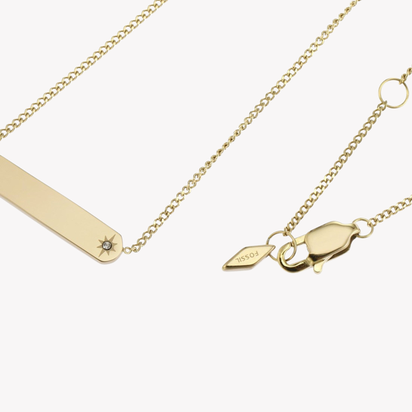 Fossil Women's Gold-Tone Necklace, Bar Pendant with Cubic Zirconia | JF04019710