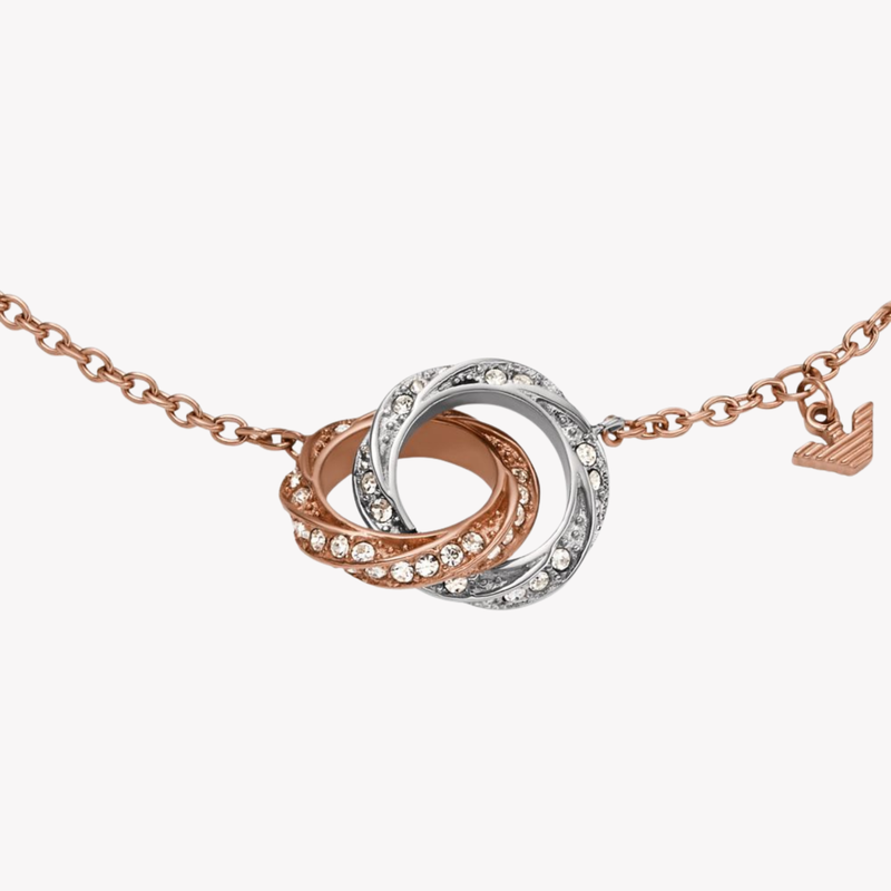 Emporio Armani Women's Silver & Rose Gold Bracelet, Crystal Interlocking Rings | EGS3005221