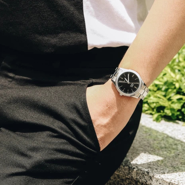 Q&Q Men's Silver Watch, Black Dial | S294J212Y
