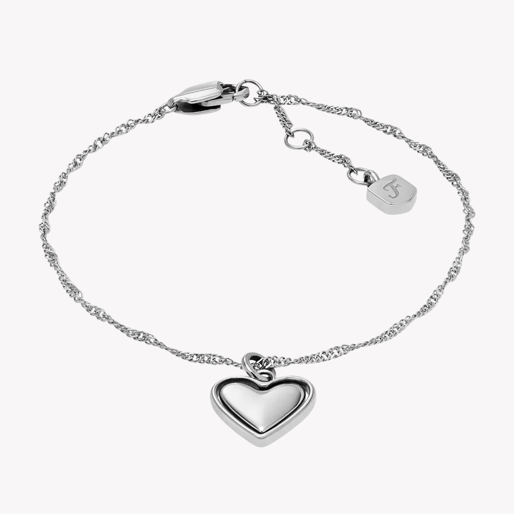 Fossil Women's Silver Bracelet, Rotating Heart Charm | JF04837040
