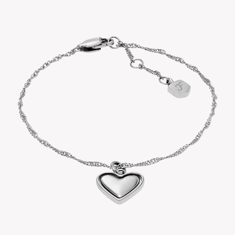 Fossil Women's Silver Bracelet, Rotating Heart Charm | JF04837040