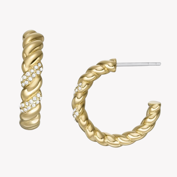 Fossil Women's Gold-Tone Hoop Earrings, Crystal Accents | JF04170710