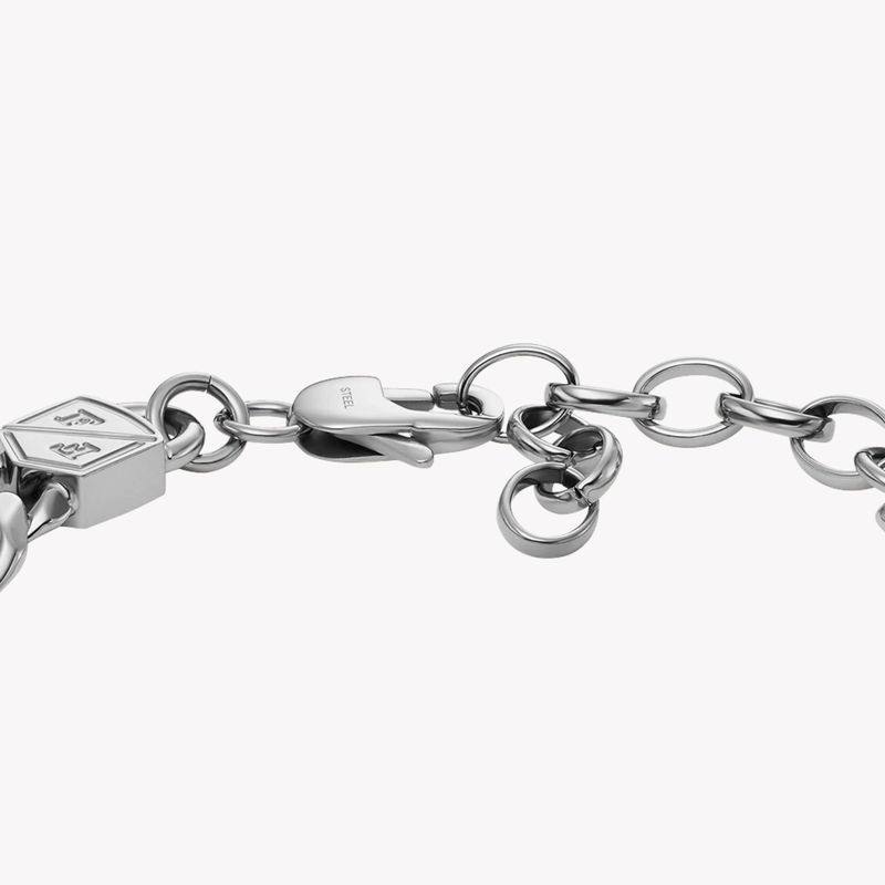 Fossil Men's Silver Bracelet, Flat Curb Chain | JF04615040