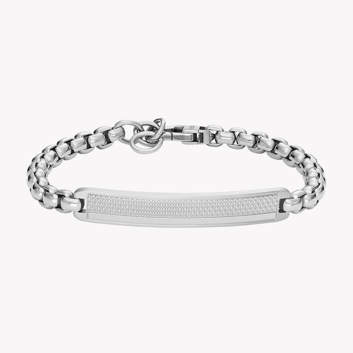 Fossil Men's Silver Bracelet, Machine Knurled Texture ID Tag | JF04767040