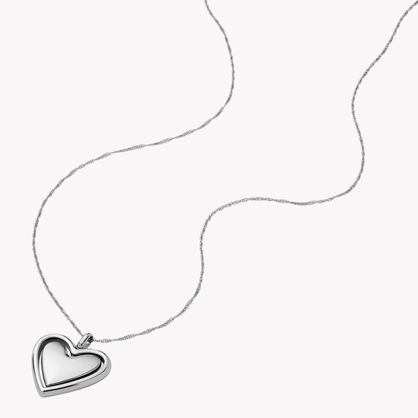 Fossil Women's Silver Necklace, Rotating Heart Pendant | JF04836040