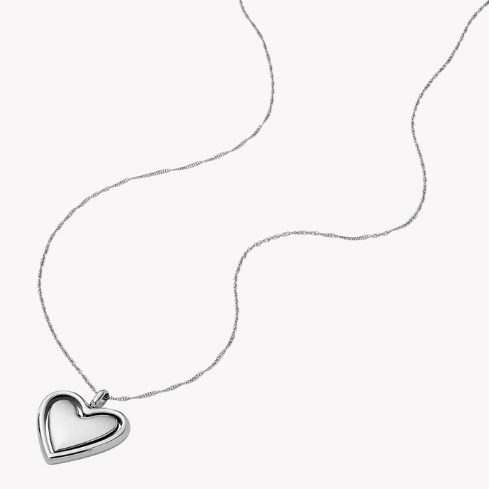 Fossil Women's Silver Necklace, Rotating Heart Pendant | JF04836040