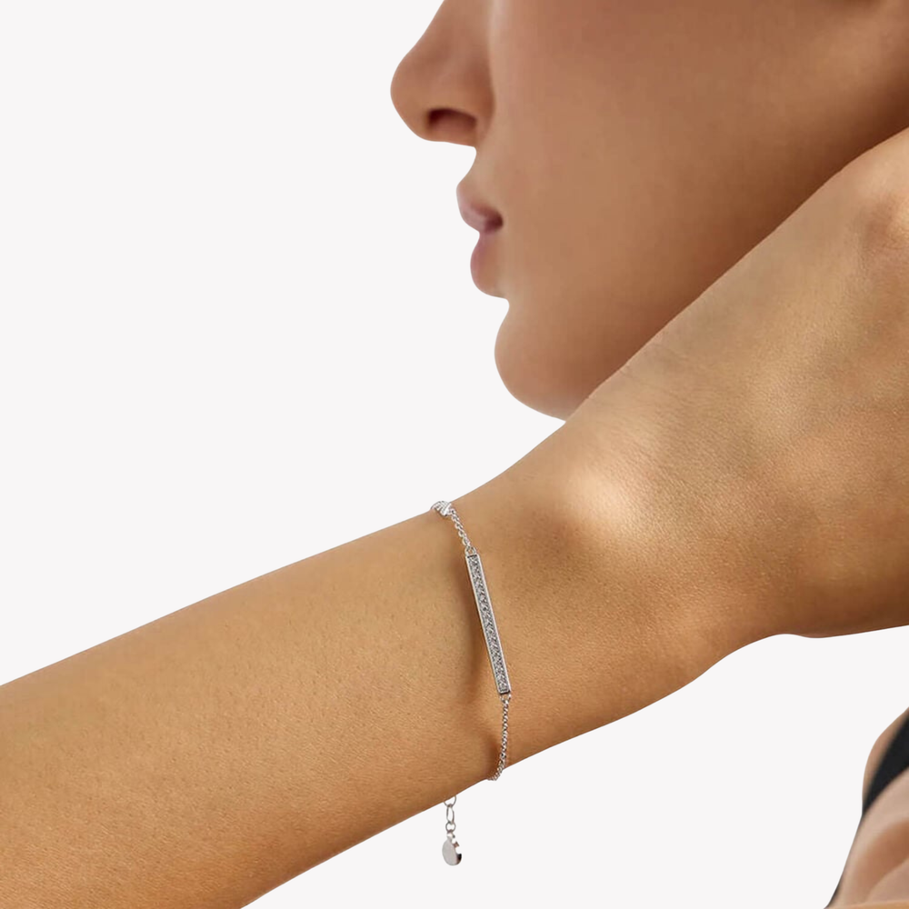 Emporio Armani Women's Silver Bracelet, Sterling Silver Crystal ID Bar | EG3592040