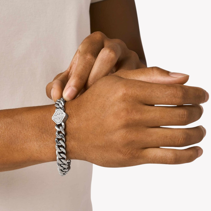 Emporio Armani Men's Silver Bracelet, Eagle Logo Plate | EGS3132040