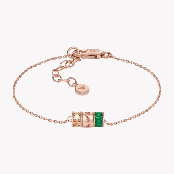 Emporio Armani Women's Rose Gold-Tone Bracelet, Champagne CZ & Green Nanogems | EG3579221