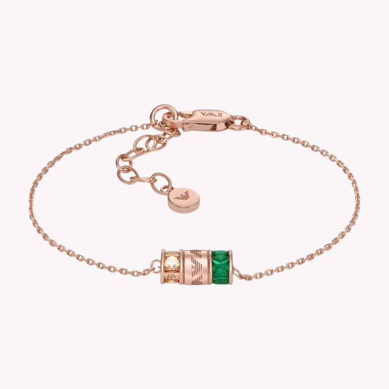 Emporio Armani Women's Rose Gold-Tone Bracelet, Champagne CZ & Green Nanogems | EG3579221