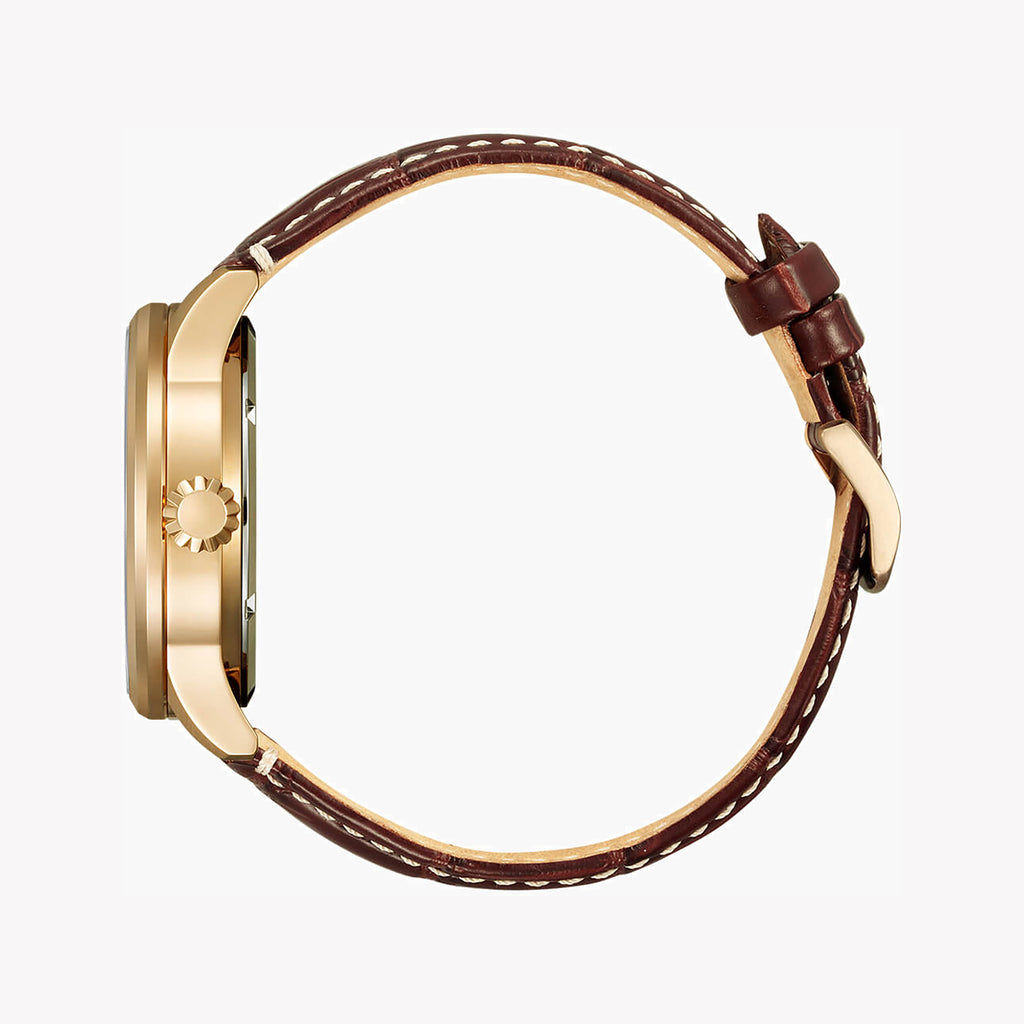 CITIZEN NJ0143-19E - BOLD SOPHISTICATION MEN'S AUTOMATIC WATCH WITH GOLD TONE & BROWN LEATHER BAND-i-Watch-3