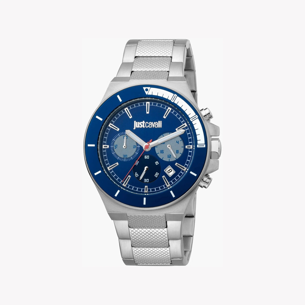 JUST CAVALLI JC1G139M0065 - ELEGANT BLUE DIAL MEN'S WATCH WITH SILVER STAINLESS STEEL BAND