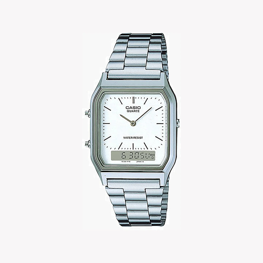 Casio Unisex Chrome Plated Resin Watch, White Dial | Aq-230a-7dmq by i-watch