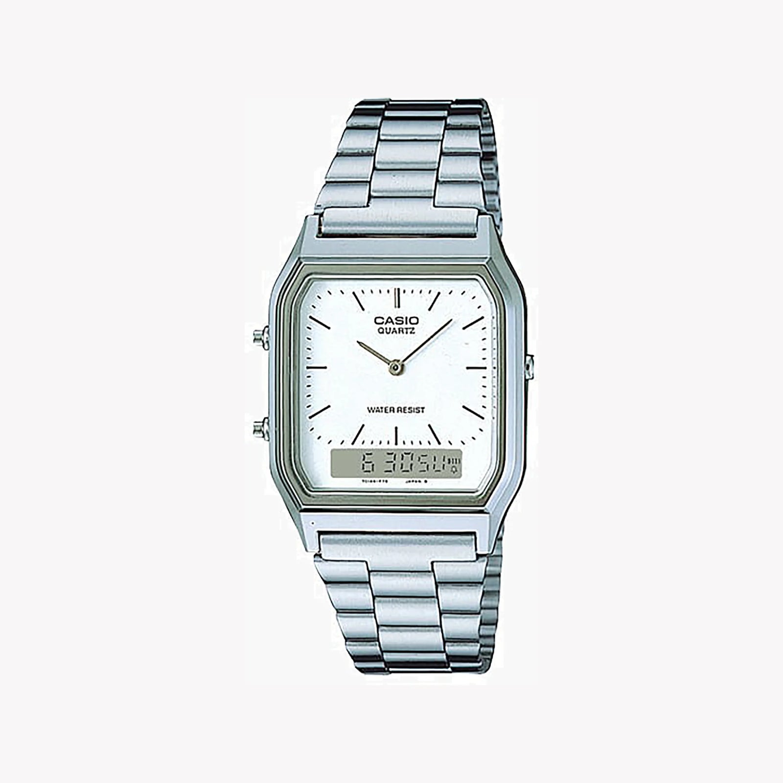 Casio Unisex Chrome Plated Resin Watch, White Dial | Aq-230a-7dmq by i-watch