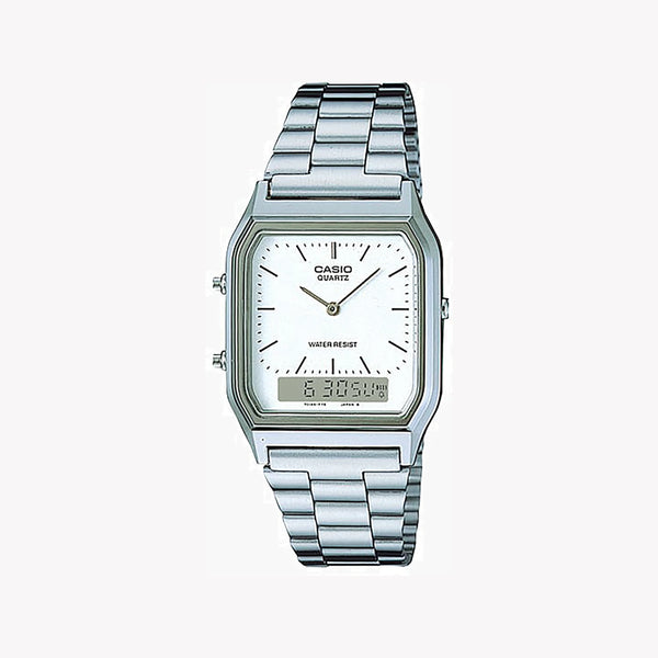 Casio Unisex Chrome Plated Resin Watch, White Dial | Aq-230a-7dmq by i-watch