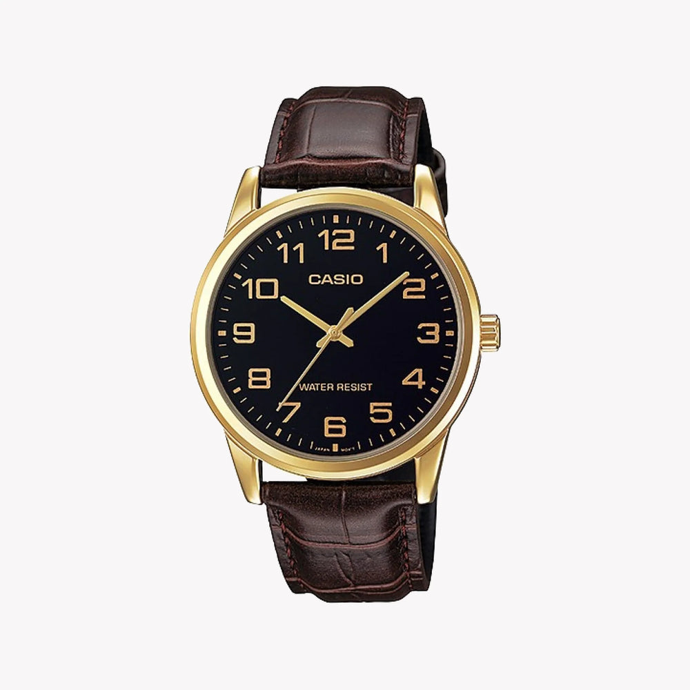Timeless Elegance Men's Gold Leather Watch, 38mm | Mtp-V001gl-1budf by i-watch