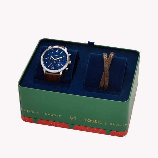 Fossil Men's Silver/Brown Watch, Blue Dial | Fs6018set by i-watch