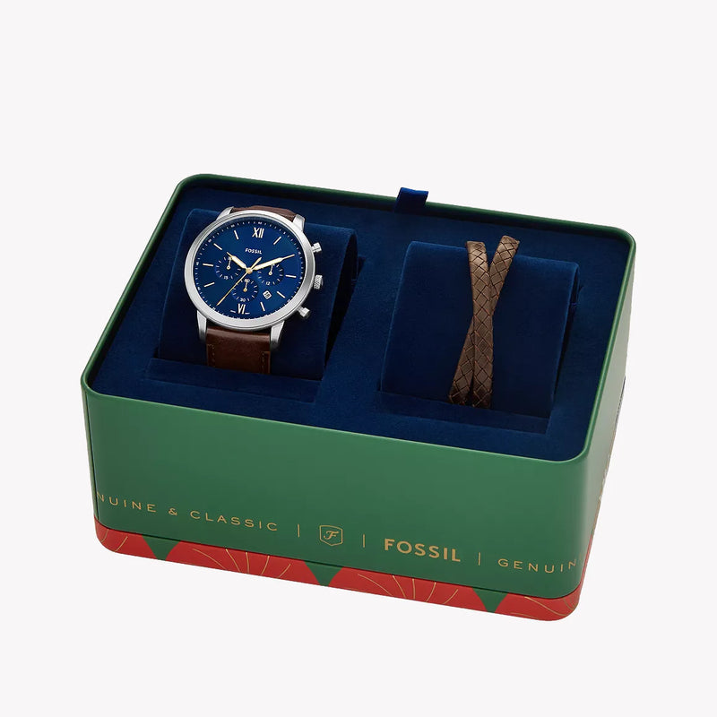 Fossil Men's Silver/Brown Watch, Blue Dial | Fs6018set by i-watch