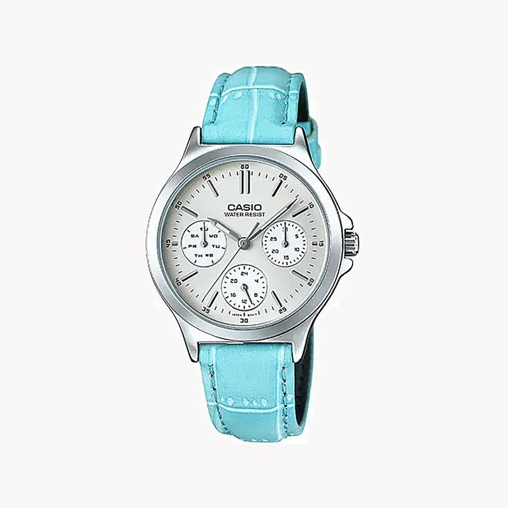 Casio Ltp-V300l-2audf Sporty Sophistication - Elegant Leather Women's Watch With White Dial by i-watch