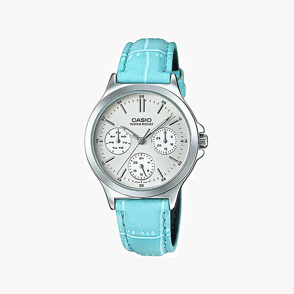 Casio Ltp-V300l-2audf Sporty Sophistication - Elegant Leather Women's Watch With White Dial by i-watch