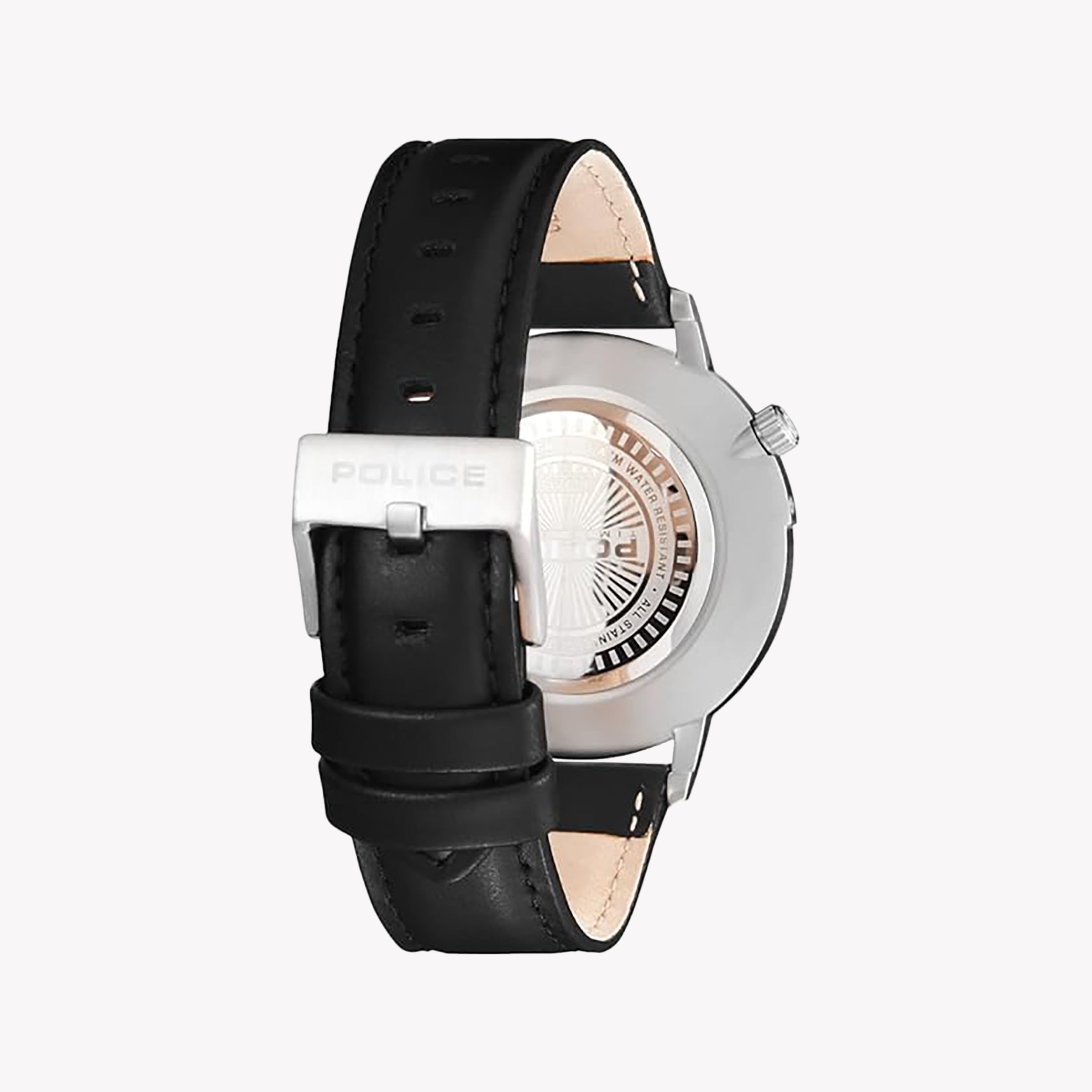 POLICE PL-15923JS_04 TIMELESS ELEGANCE - MEN'S SILVER QUARTZ WATCH WITH BLACK LEATHER STRAP