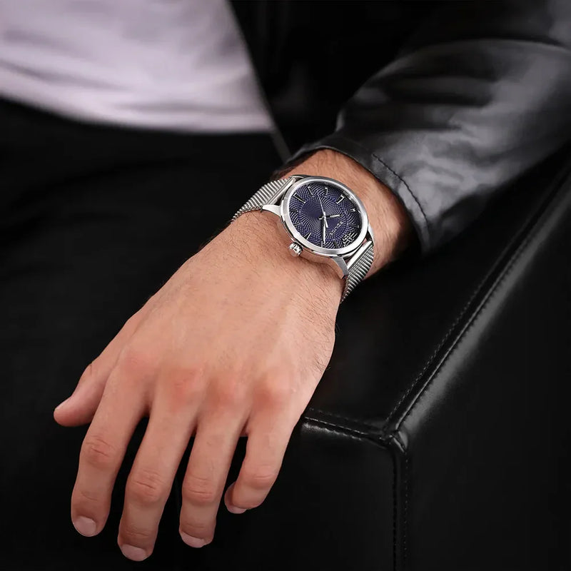Police Men's Silver Stainless Steel Watch, Blue Dial | Pewjg0005004 by i-watch