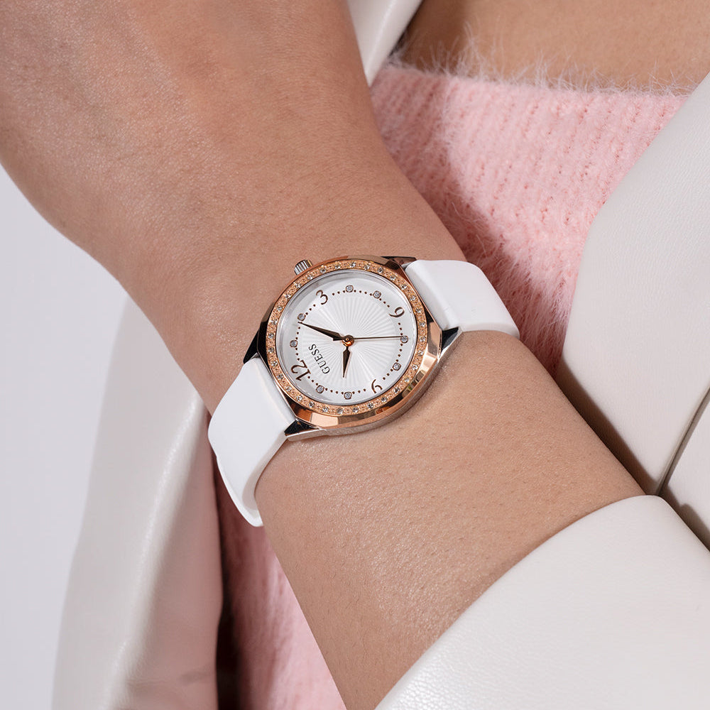 GUESS GW0820L3 ROSE GOLD GLAM - ELEGANT WOMEN'S TIMEPIECE WITH WHITE SILICONE BAND-i-Watch-4