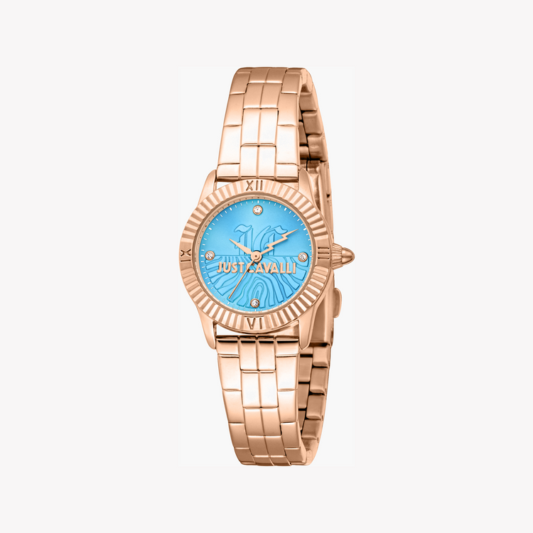 JUST CAVALLI JC1L328M0065 ROSE GOLD GLAM - STYLISH WOMEN'S WATCH WITH BLUE DIAL