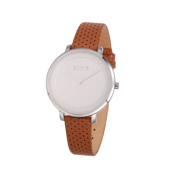 Zink Women's Watch With Silver Stainless Steel Case And Brown Leather Band by i-watch