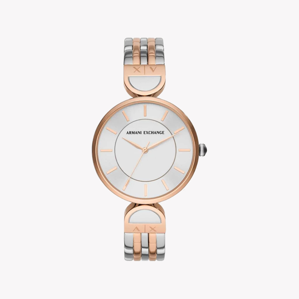 ARMANI EXCHANGE AX5383 - ELEGANT SILVER-ROSE GOLD WOMEN'S TIMEPIECE WITH MINIMALIST CHARM
