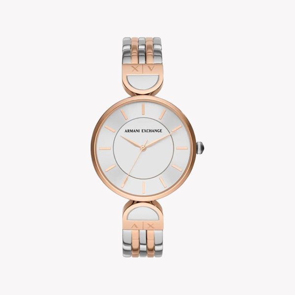 Armani Exchange Women's Silver-Rose Gold Watch, Silver Dial | Ax5383