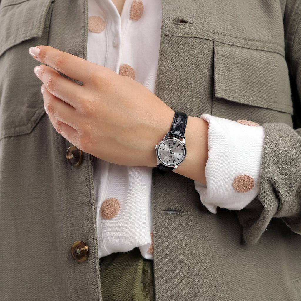 CASIO LTP-V005L-7BUDF ELEGANT SPORTY TIMEPIECE - BLACK LEATHER & SILVER DIAL Women's Watch-i-Watch-2