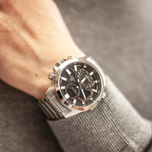 Casio Edifice Ecb-30d-1adf - Sporty Confidence Unleashed Men's Watch With Black Dial And Stainless Steel Band by i-watch