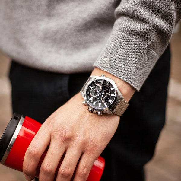 Casio Edifice Ecb-30d-1adf - Sporty Confidence Unleashed Men's Watch With Black Dial And Stainless Steel Band by i-watch