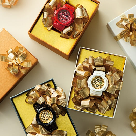 BGA-195M-7ADR BABY-G: CHIC SPIRIT - WATER-RESISTANT Women's Watch with Gold Dial & White Band-i-Watch-3