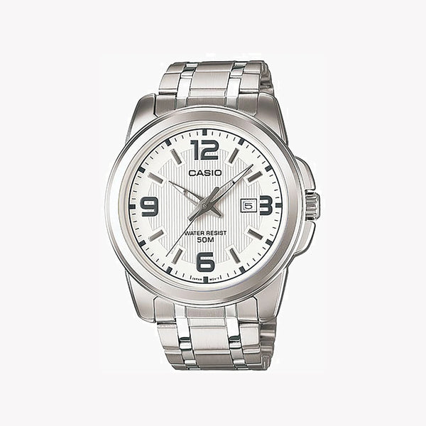 Casio Men's Silver Stainless Steel Watch, White Dial | Mtp-1314d-7av by i-watch