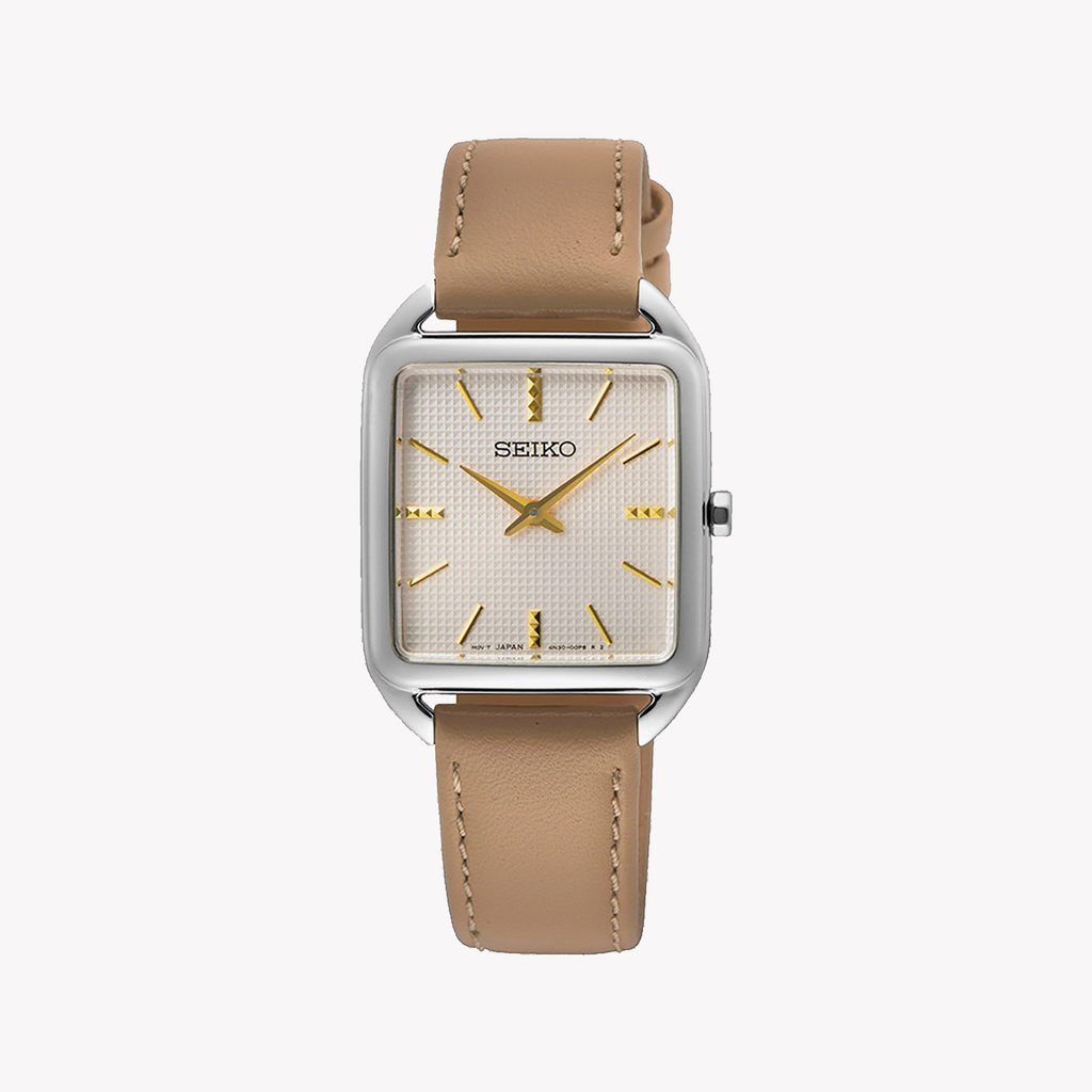 SEIKO SWR089P1 Women's Watch - Stylish Beige Leather Band-i-Watch