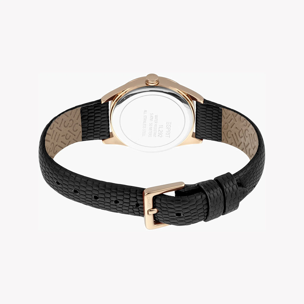 ESPRIT Women's Watch with Rose Gold Stainless Steel Case and Black Leather Band-i-Watch-3