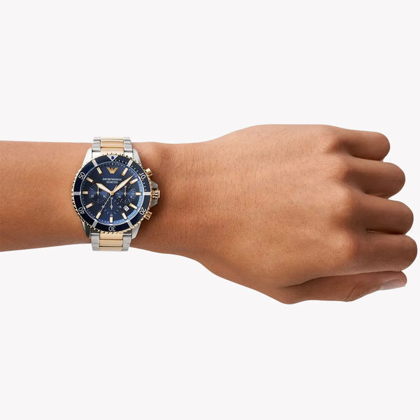 Emporio Armani Men's Silver/Gold Watch, Blue Dial | Ar11362 by i-watch