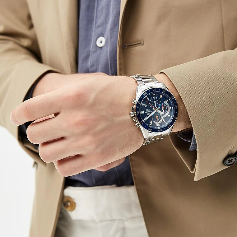CASIO EDIFICE EFV-550D-2AVUDF - RUGGED ELEGANCE MEN'S WATCH WITH BLUE DIAL & STAINLESS STEEL BAND – i-Watch
