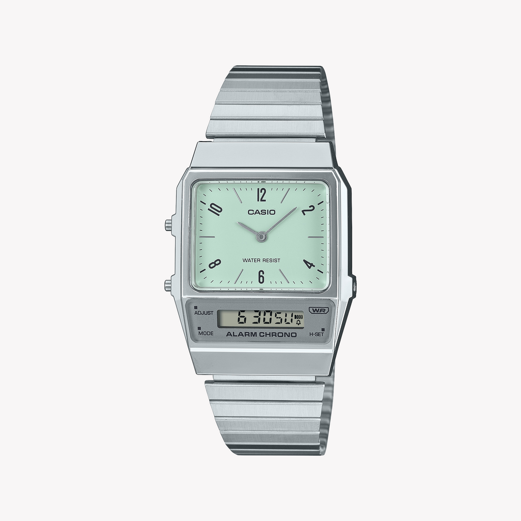 CASIO AQ-800E-3AEF MODERN CLASSIC - STYLISH FUNCTIONALITY UNISEX WATCH with sleek silver case and green dial