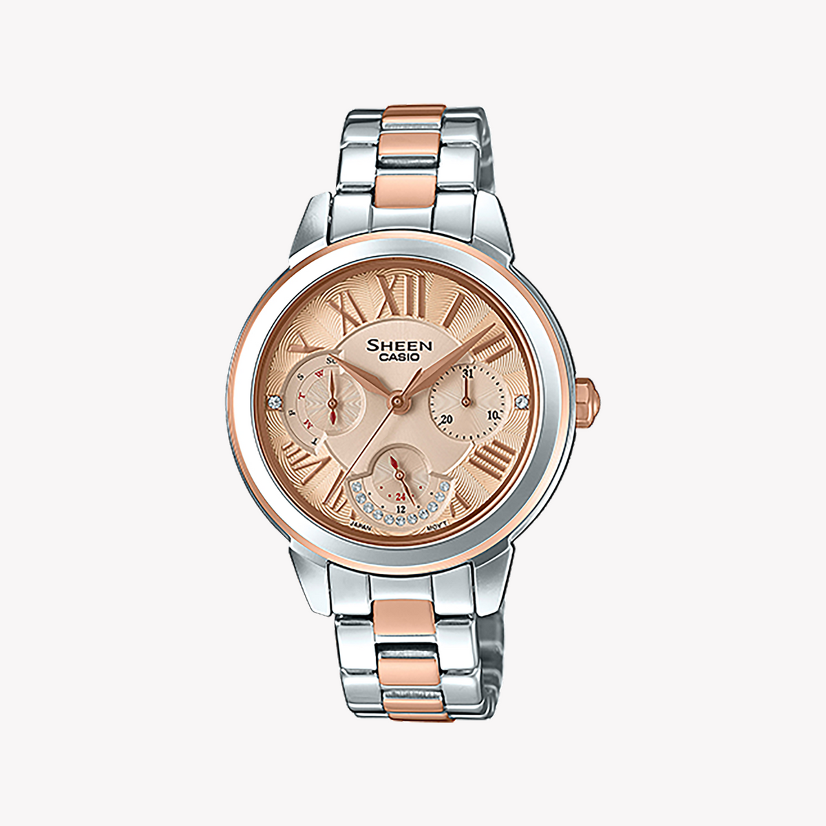 CASIO SHE-3059SPG-9AUDR ROSE GOLD GLAM - ELEGANT ADVENTURE WOMEN'S WATCH with Swarovski® Crystals and Water Resistance